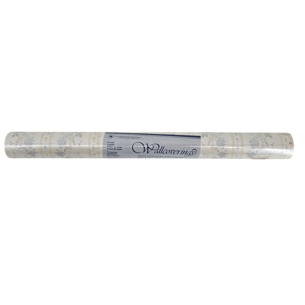Collins & Aikman Wallpaper Floral Blue Rose Cream Stripe Double Roll CS.204 M